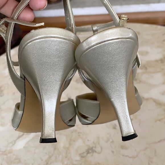 J. Renee Gold & Ivory Metallic Slingback Heels - Picture 6 of 9
